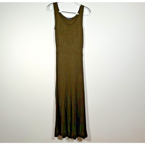 Peruvian Connection Sweater Dress Women's Small Rib Knit Green Maxi Sleeveless - Picture 1 of 10